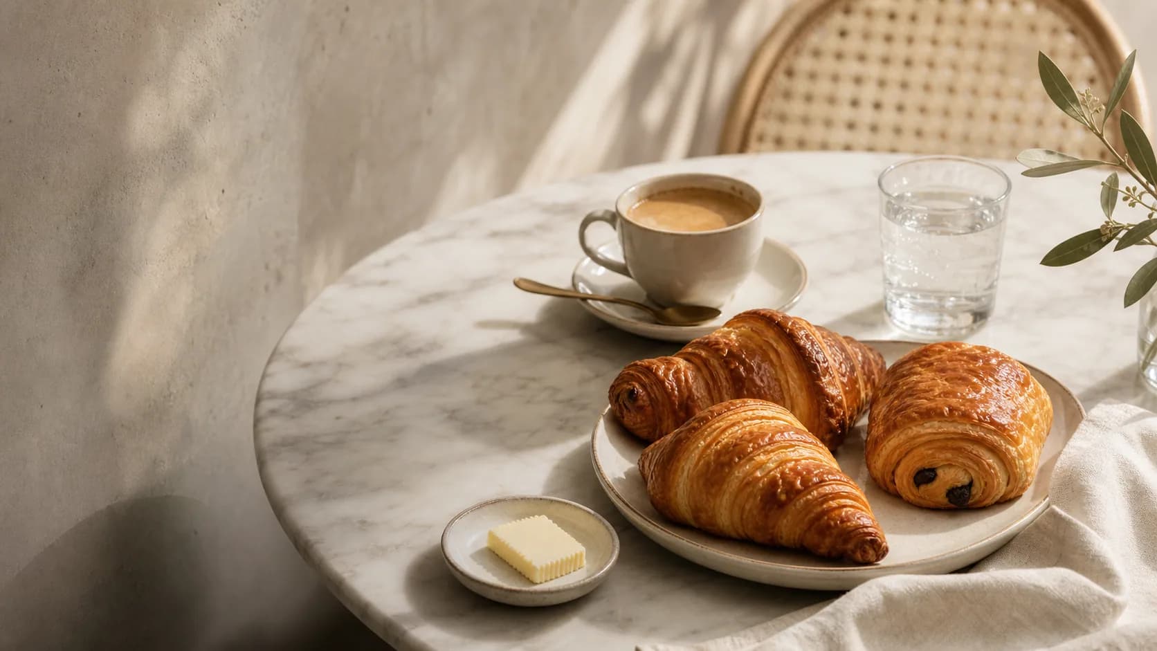 Croissants, pains au chocolat and coffee for a team breakfast.