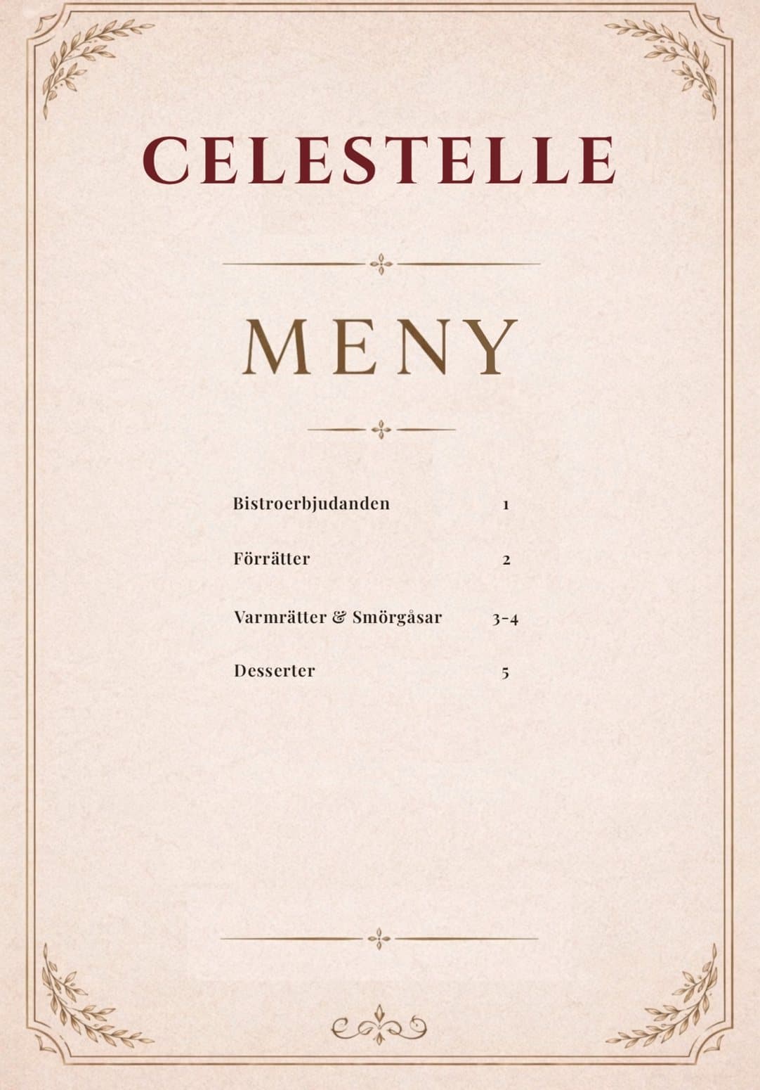 Menu Celestelle page 1